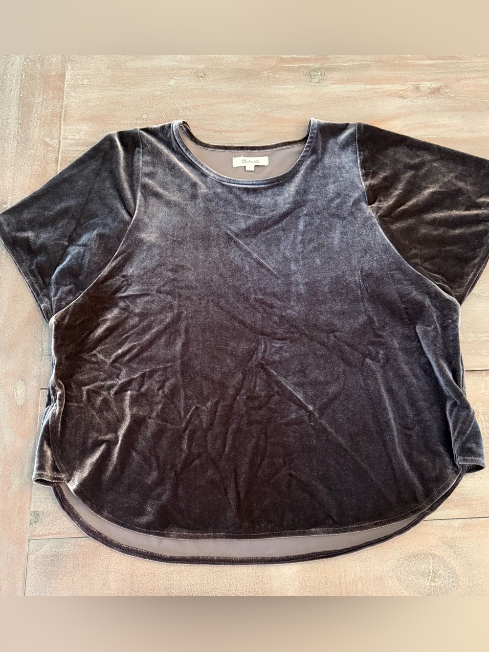Madewell Velvet Grey Short Sleeve Butterfly Blouse Size Small Preowned